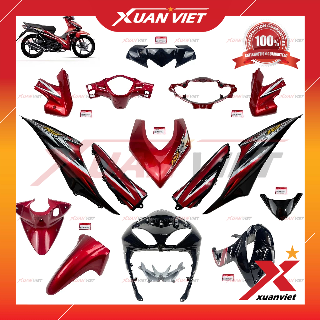[LẺ MÓN] Dàn áo Wave RSX 110 2010 đỏ đen chính hãng, Bộ vỏ nhựa màu Wave RSX 2009 2010