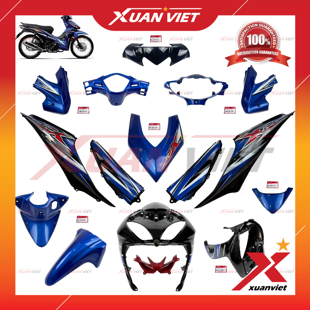 [LẺ MÓN] Dàn áo Wave RSX 110 2010 xanh đen chính hãng, Bộ áo màu Wave RSX 2009 2010