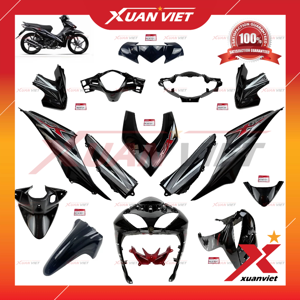 [LẺ MÓN] Dàn áo Wave RSX 110 2010 đen bóng chính hãng, Bộ áo màu Wave RSX 2009 2010