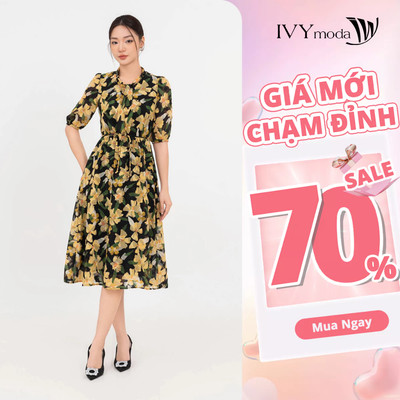 Đầm xòe Romand nữ họa tiết IVY moda MS 48M8888
