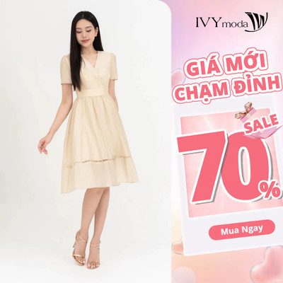Đầm lụa xòe cổ V nữ IVY moda MS 48M6598