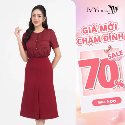 Đầm lụa đuôi cá nữ, đầm công sở dạo phố nữ IVY moda MS 48M8404