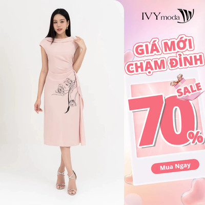 Đầm cổ xếp in hoa nữ IVY moda MS 48M8687