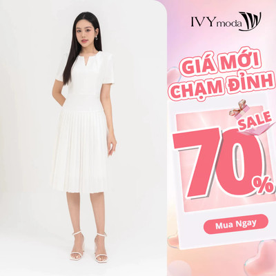 Pleated Midi Spring Dress - Đầm xếp ly cổ kiểu nữ IVY moda MS 48M8770