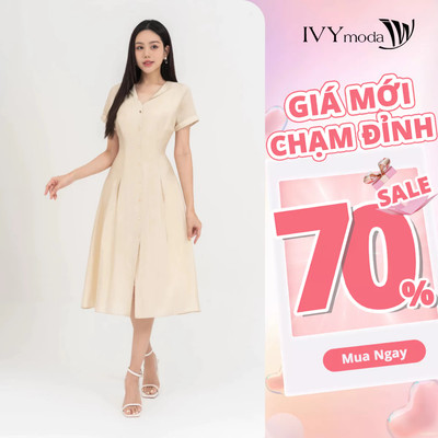 Light Spring Midi Dress - Đầm lụa cổ kiểu nữ IVY moda MS 48M8705