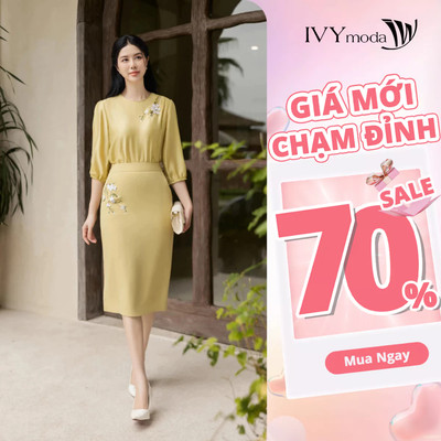 Chân váy bút chì 2 lớp thêu hoa, Chân váy công sở dạo phố nữ IVY moda MS 31M8807