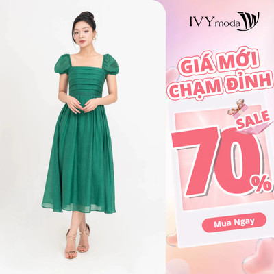 Freesia Dress - Đầm xòe xếp ly cổ vuông nữ IVY moda MS 48M8826