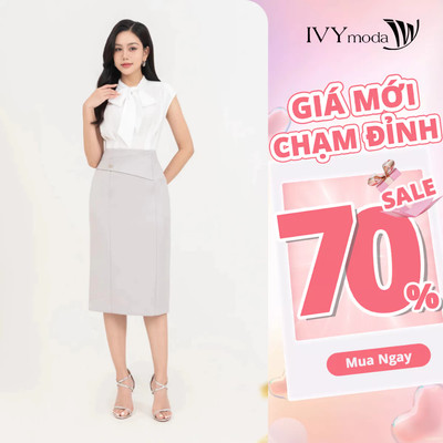 Chân váy bút chì đính phụ kiện, Chân váy công sở nữ IVY moda MS 30M8711