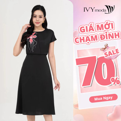 Camellia Midi - Đầm lụa phối hoa nữ IVY moda MS 48M8803
