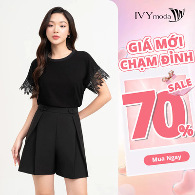 Áo thun tay phối ren, Áo thun công sở dạo phố nữ IVY moda MS 57B9675