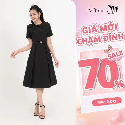 Đầm nữ dáng xòe cổ kiểu (Không kèm đai) IVY moda MS 48M8680