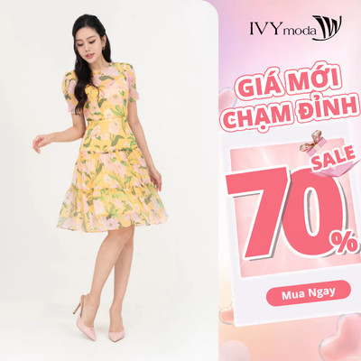 Đầm voan hoa dáng xòe nữ IVY moda MS 48M8652
