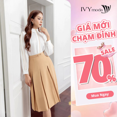 Zuýp 2 lớp xếp ly bản lớn, chân váy dáng dài midi nữ IVY moda MS 31M8082