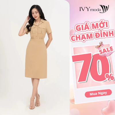 Đầm cổ 2 ve phối khuy nữ IVY moda MS 48B9652