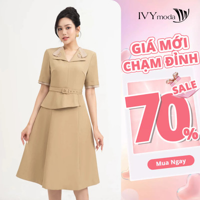 Đầm xòe nữ phối đai IVY moda MS 48M8645
