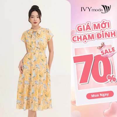 Flower summer - Đầm họa tiết cổ nơ nữ IVY moda MS 48M8813