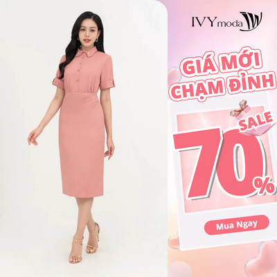 Đầm ôm cổ đức bấm khuy nữ IVY moda MS 48B9632
