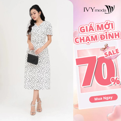 Đầm cổ V chấm bi nữ IVY moda MS 48M8771