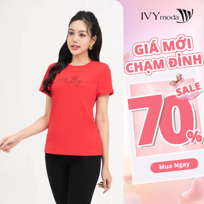 Áo thun nữ đính chữ nổi IVY moda MS 57M6587