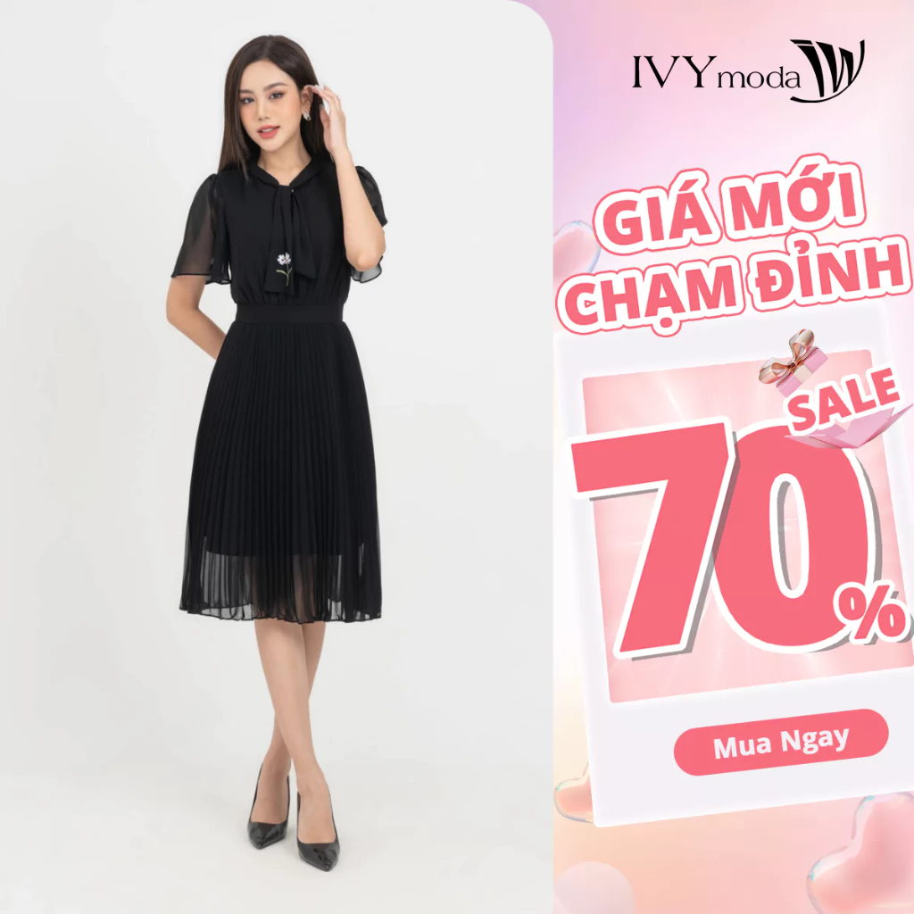 Đầm lụa nữ thêu hoa IVY moda MS 48M7505