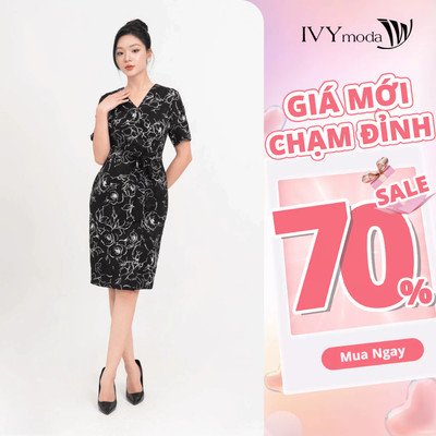 Đầm họa tiết thắt nơ nữ IVY moda MS 48M8665