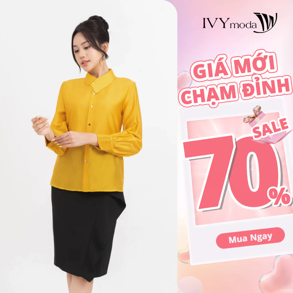 Áo sơ mi lụa cổ kiểu nữ IVY moda MS 17M8508