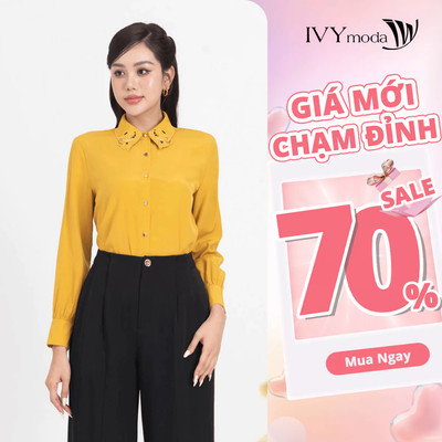 Áo sơ mi cổ thêu hoa dáng suông, Áo sơ mi cổ đức nữ IVY moda MS 17M8509