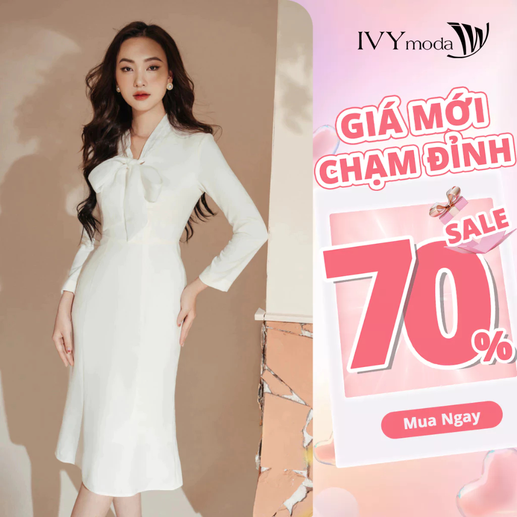Eirlys Dress - Đầm Tuysi thắt nơ nữ IVY moda MS 48M8496