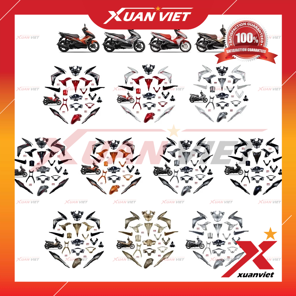 Bộ dàn áo Air Blade 125 2013 2014 2015 các màu chính hãng, Dàn vỏ nhựa màu AB 125 K27 zin Honda