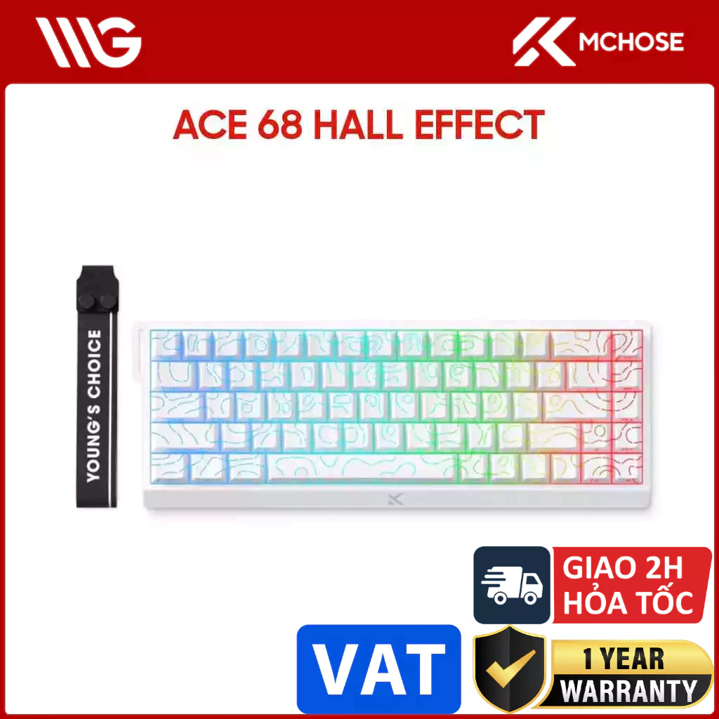 Bàn phím gaming MCHOSE Hall Effect Ace68 Layout 65% Ice Rhino Magnetic Switch White