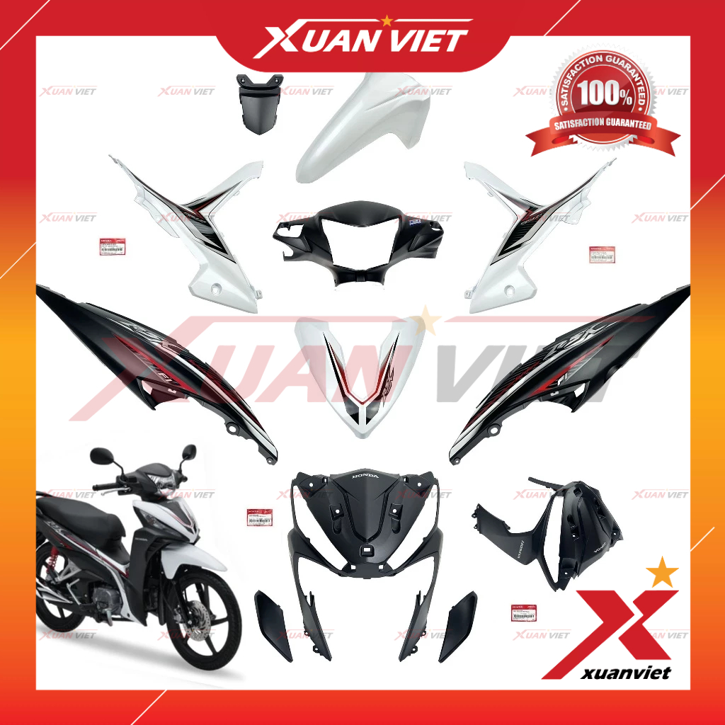 [LẺ MÓN] Dàn áo Wave RSX 2017 màu Trắng Đen Nhám 3D Vành Đúc, Bộ nhựa màu Wave Rsx 110 Phanh Đĩa 201