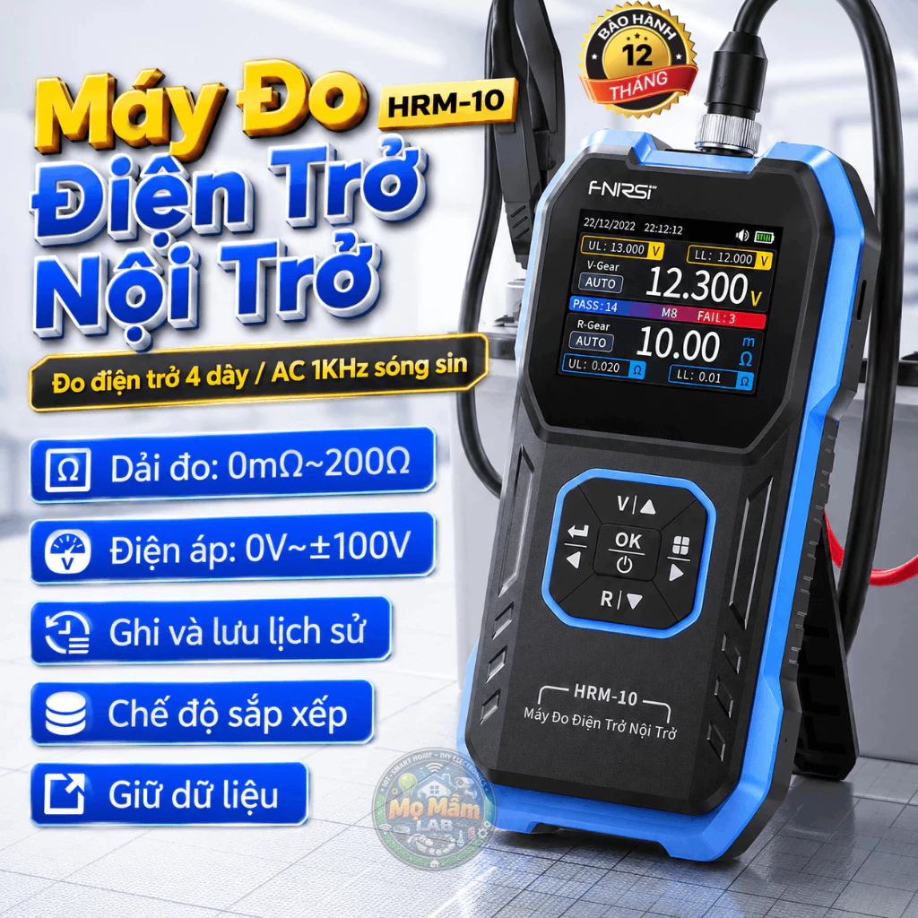 Máy đo nội trở pin FNIRSI HRM-10, test pin lithium, ắc quy, đo điện áp & điện trở chính xác cao