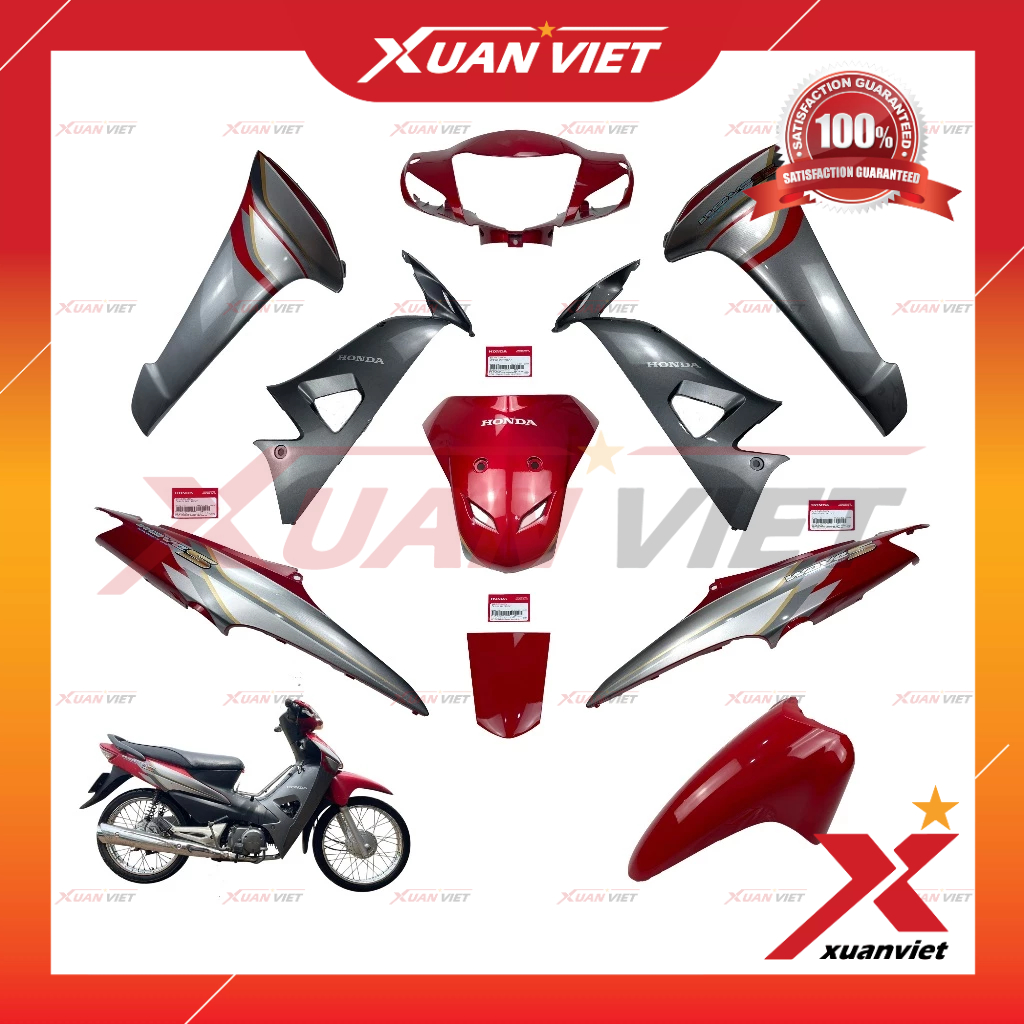 [LẺ MÓN] Dàn áo Wave S 100 2007 2008 đỏ thắng đùm chính hãng, Bộ áo màu Wave S100