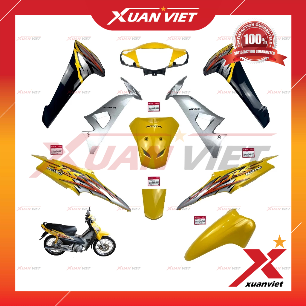 [LẺ MÓN]Dàn áo Wave RS 100 2005 2006 vàng chính hãng, Bộ áo màu Wave RS100