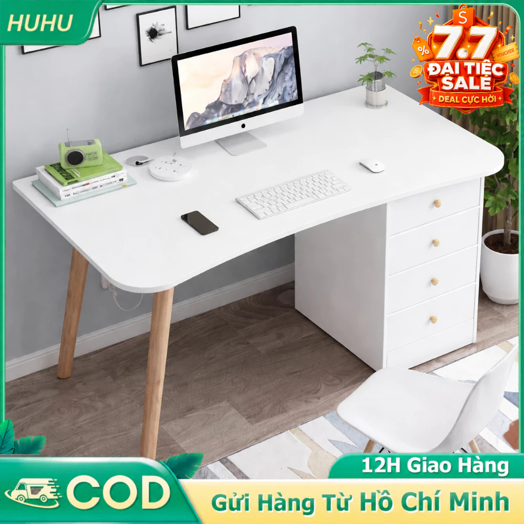 HUHU Bàn làm việc Kệ sách để bàn đa năng decor  Bàn làm việc học tập gỗ cực xinh thương hiệu