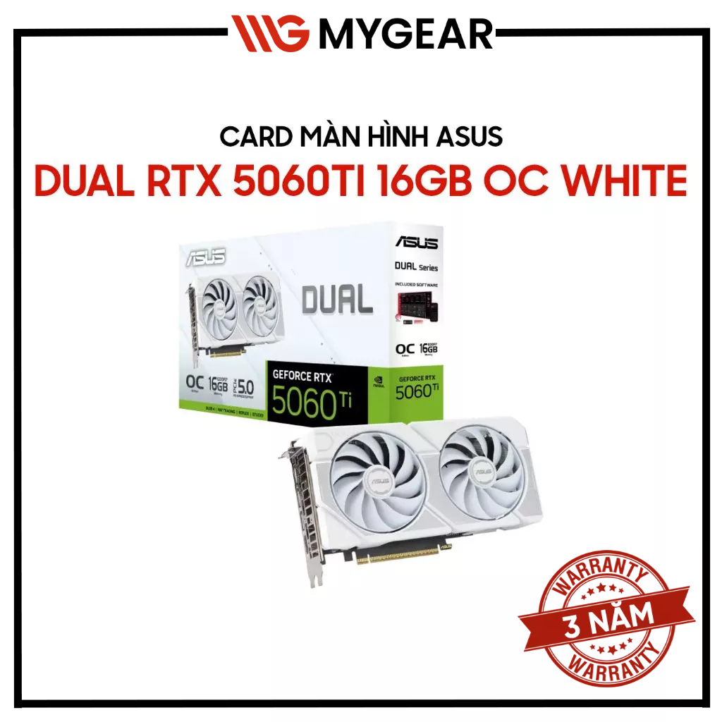 Card màn hình Asus Dual GeForce RTX 5060 Ti OC White Edition 16GB GDDR7