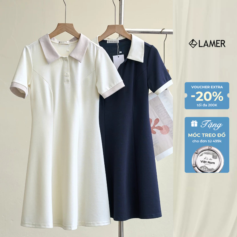 Đầm Nữ Công Sở LAMER FASHION Cộc Tay Phối Cổ Bẻ Trẻ Trung Chất Cotton O63R26H018