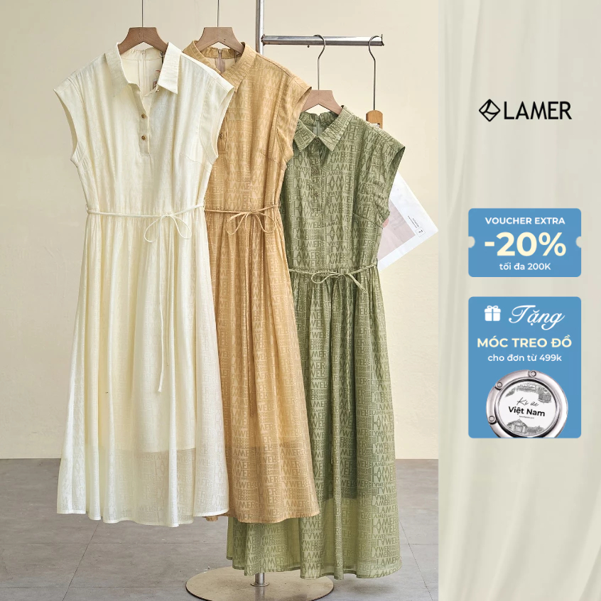 Đầm Dáng Xòe LAMER FASHION Dáng Dài Vai Chờm Nơ Eo Công Sở L63L26H015