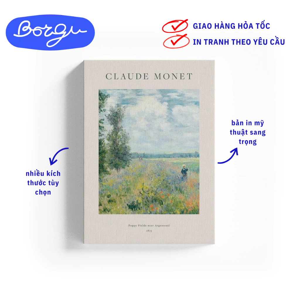 Poppy Fields Near Argenteuil - Claude Monet 1873 - Tranh in canvas Hội họa Ấn Tượng Monet