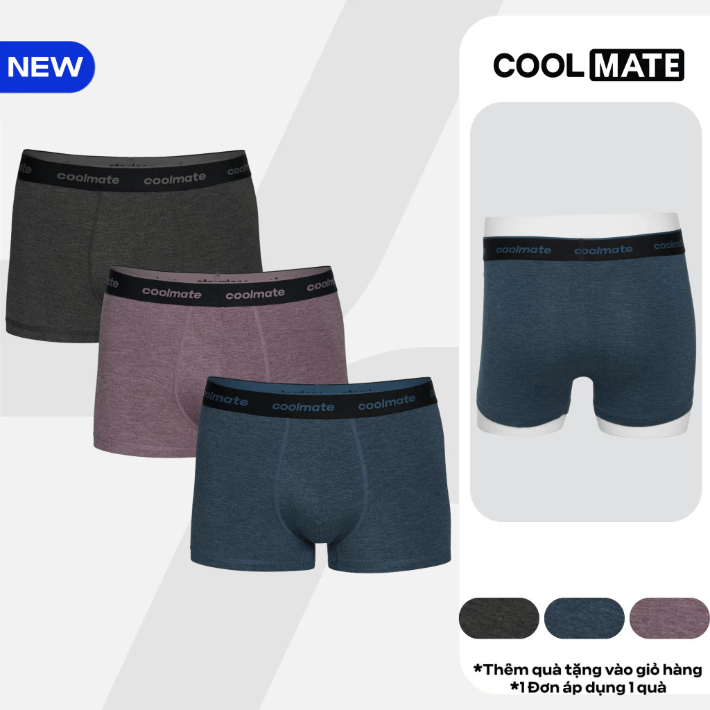 [MUA 3 TẶNG 1 QUẦN LÓT BẤT KÌ]Combo 3 Quần Lót Nam Trunk Bamboo Melange Logo 2 kháng khuẩn, thoáng mát Coolmate