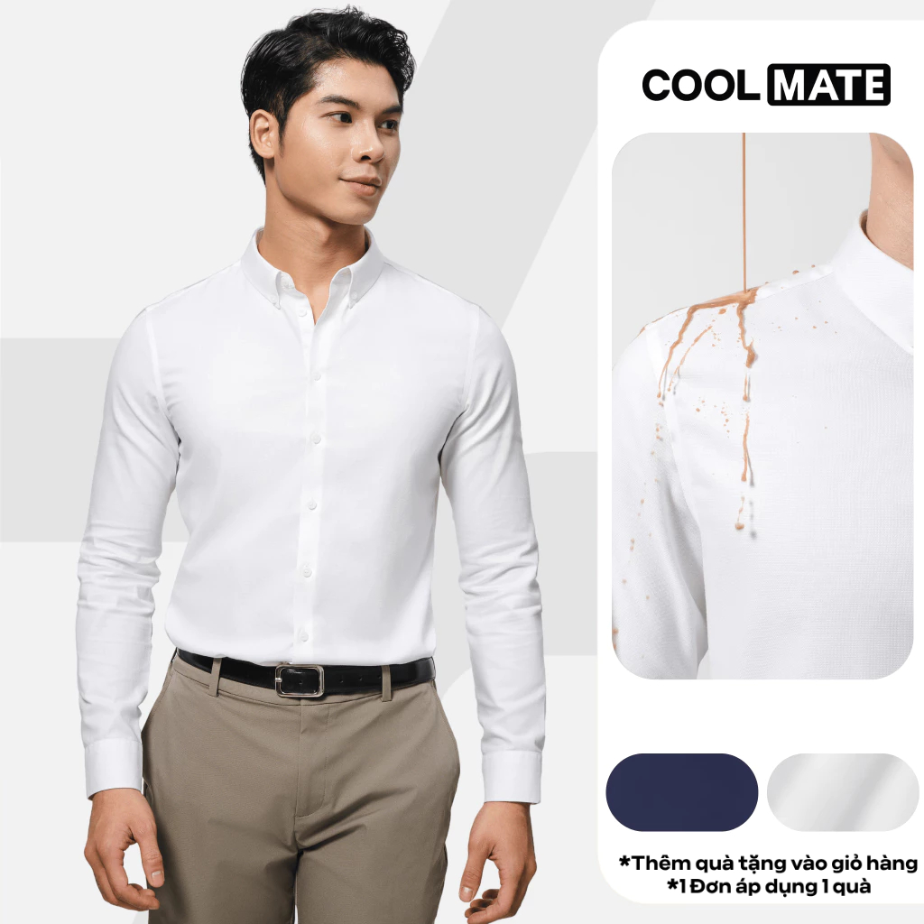 [TẶNG TẤT]Áo Sơ Mi Nam Dài Tay Premium Dobby mềm mại chống nhăn, Áo đi làm đi chơi dạo phố Coolmate