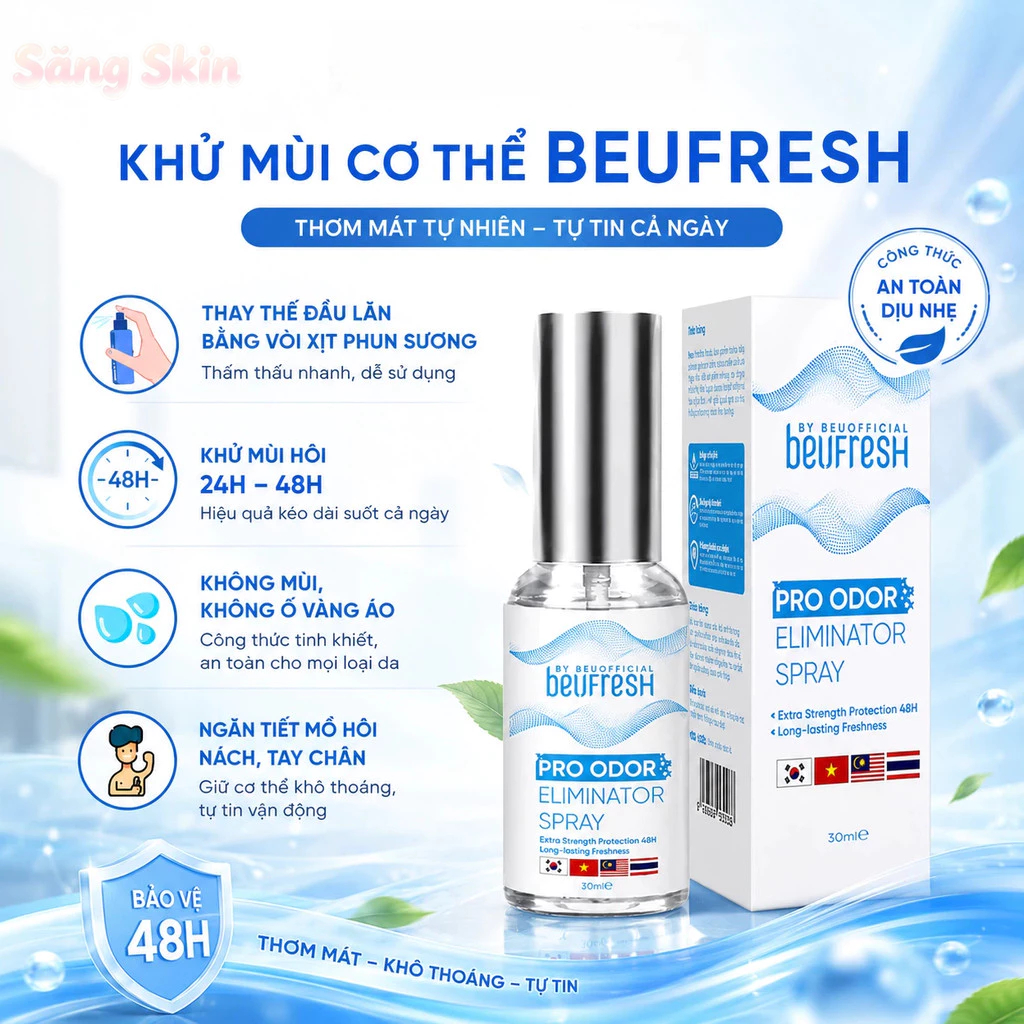Xịt khử mùi toàn thân, lăn khử mùi BEUFRESH ngăn tiết mồ hôi, hạn chế mùi cơ thể 30ml
