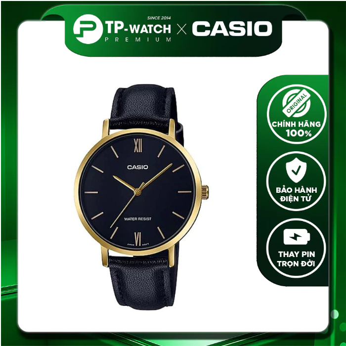 Đồng hồ nữ dây da Casio LTP-VT01GL-1BUDF - size 34mm | Casio nữ LTP-VT01GL-1B
