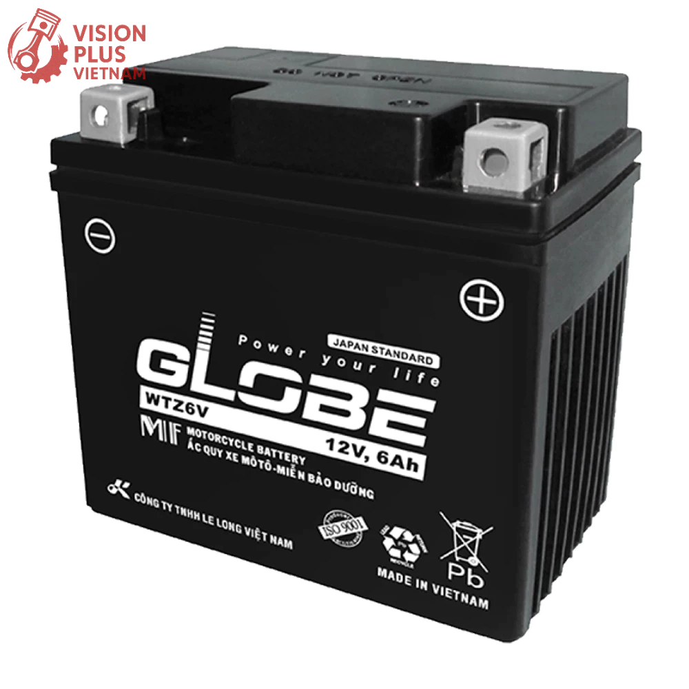 Ắc quy Globe WTZ6V 12V - 6Ah 90CCA dùng cho xe có Idling Stop - miễn bảo dưỡng - dùng cho xe máy