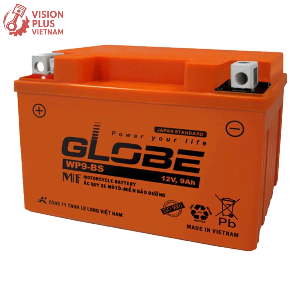 Ắc quy Globe WP9-BS 12V - 9Ah 120CCA miễn bảo dưỡng - dùng cho xe máy
