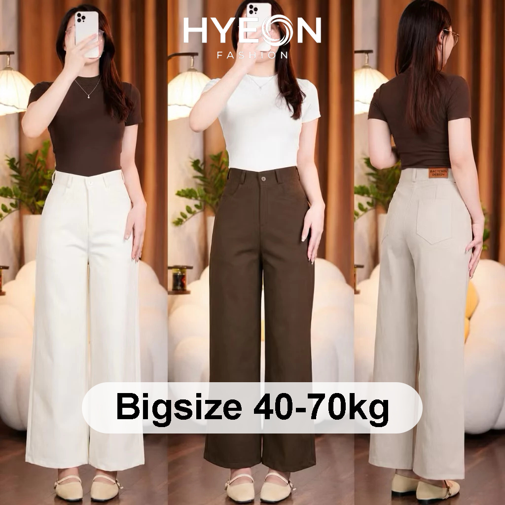 Quần ống suông nữ Hyeon Fashion quần ống rộng lưng cao chất kaki nhật cạp phẳng 4 túi bigsize m255