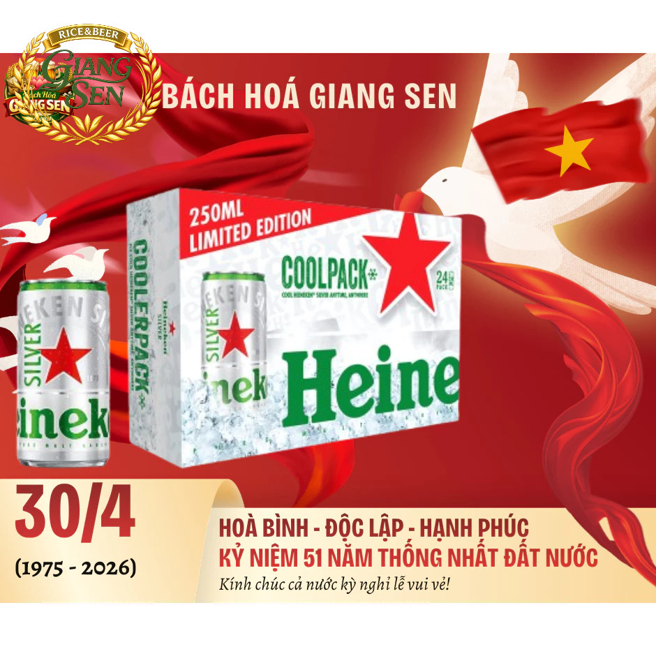 HỎA TỐC HCM - Thùng 24 lon bia Heineken Bạc lùn 250ml/lon - ĐỘ CỒN 4% - Heineken Silver DATE MỚI