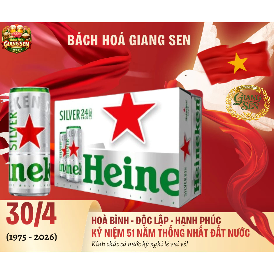HỎA TỐC HCM - Thùng 24 lon bia Heineken Bạc cao 330ml/lon - ĐỘ CỒN 4% - Heineken Silver DATE MỚI
