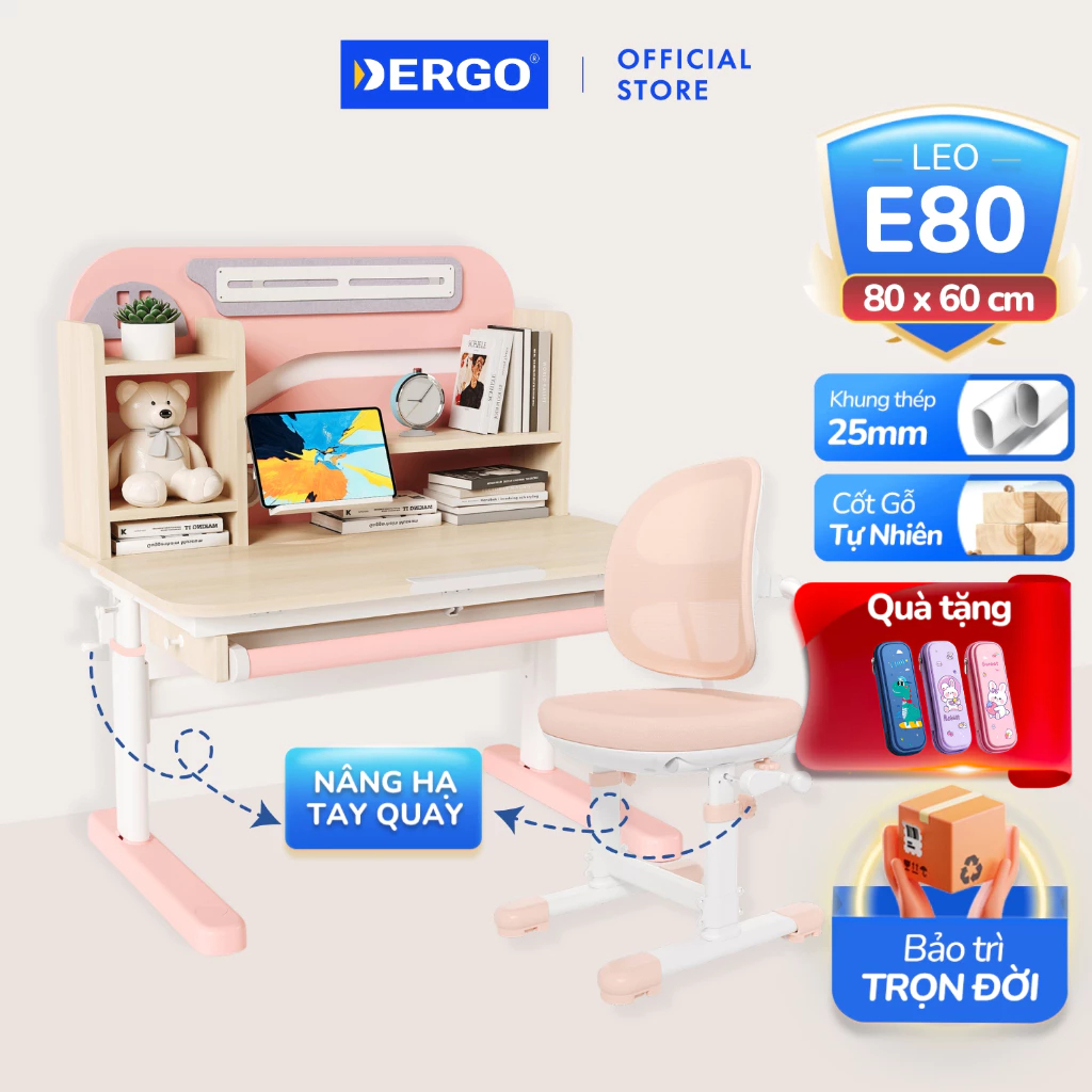 [Mới - Voucher 400K] Bộ Bàn Học Sinh DERGO LEO E80 Bàn Học Cho Bé Ngồi Học Chuẩn Tư Thế Phù Hợp Bé 3