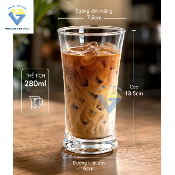 Hộp 6 ly hoặc hộp 12 ly thuỷ tinh 280ml / 6 ly uống cafe / ly uống bia / ly thuỷ tinh miệng loe